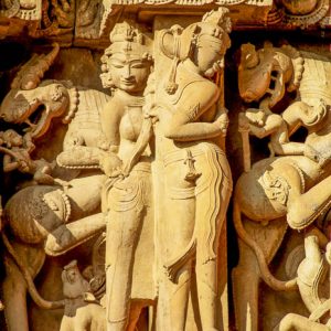 Statues, jain, temple, Khajurâho, Inde
