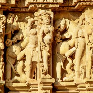 Statues, jain, temple, bas relief, Khajurâho, Inde